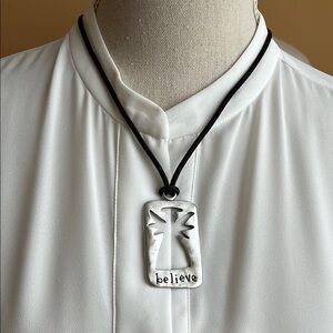 SEAGULL Pewter Angel Pendant Cord Statement Necklace